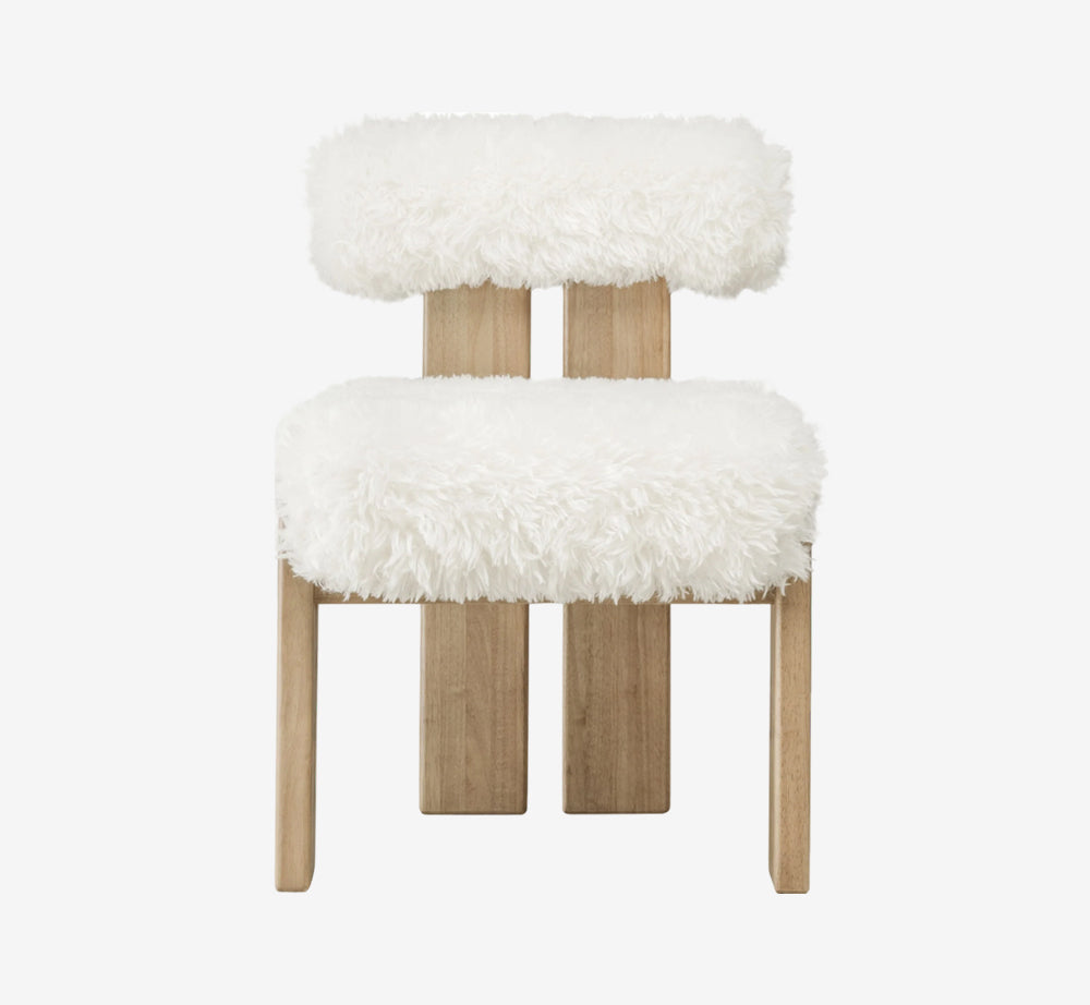 Modern Dining Accent Chair - Faux Sheepskin Upholstery with Solid Wood Frame