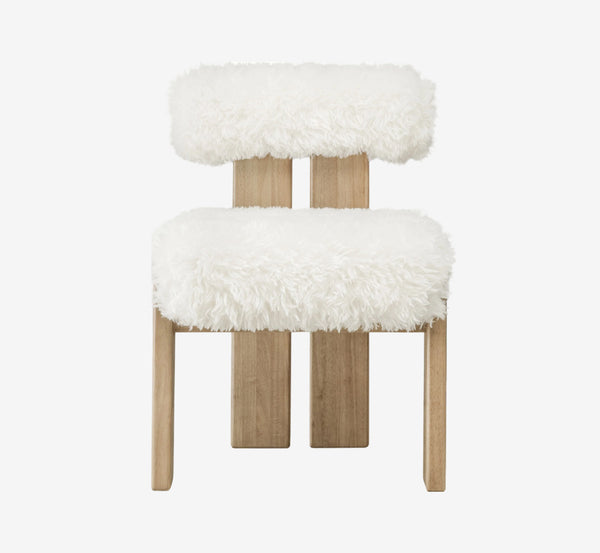 Modern Dining Accent Chair - Faux Sheepskin Upholstery with Solid Wood Frame