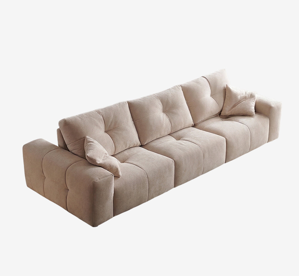 Modern Beige Tufted Upholstered Sofa - Low Profile Contemporary Couch