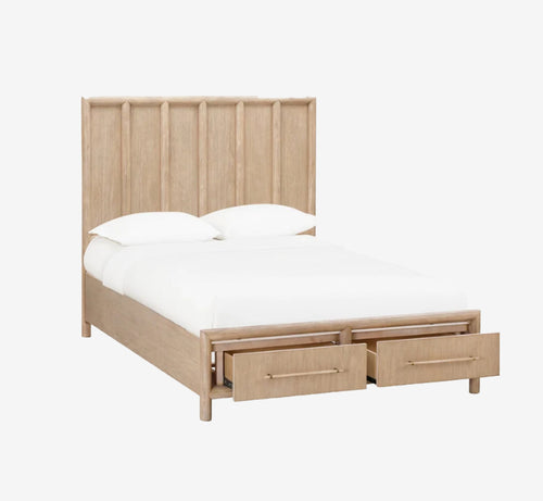 Rustic Wire-Brushed Wooden Storage Bed in Light Granola Brown