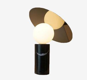 Modern Marble Table Lamp with Glass Globe and Metal Disc Reflector - Mid-Century Designer Desk Light