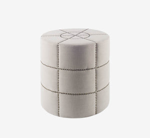 Modern Cream Linen-Look Accent Seat | Square Stitching & Nailhead Details