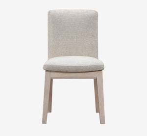 Modern Scandi Upholstered Dining Chair with Solid Wood Legs, Beige Linen Fabric Armless Side Chair for Dining Room & Kitchen