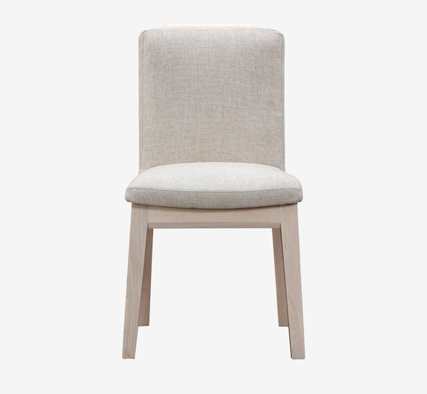 Modern Scandi Upholstered Dining Chair with Solid Wood Legs, Beige Linen Fabric Armless Side Chair for Dining Room & Kitchen