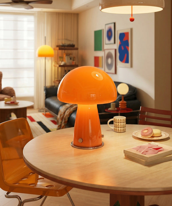 Retro Mid-Century Modern Orange Mushroom Table Lamp - Space Age Design Ambient Desk Light for Living Room & Bedroom