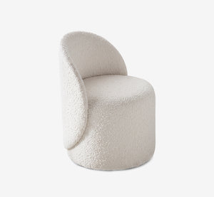 Modern Bouclé Vanity Stool with Curved Backrest | Cream Accent Chair
