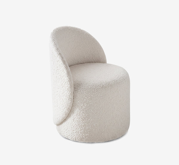 Modern Bouclé Vanity Stool with Curved Backrest | Cream Accent Chair