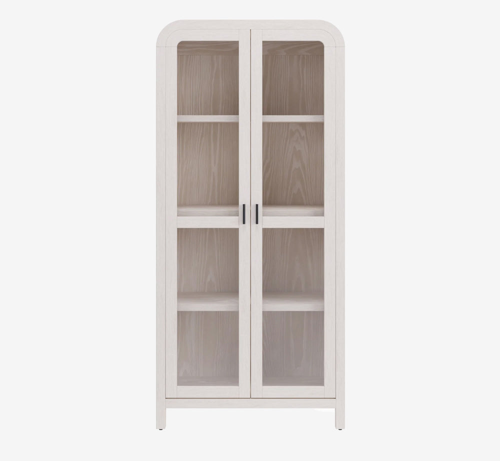 Modern Arched Glass Display Cabinet in Whitewashed Oak - Large 2-Door Vitrine Bookcase