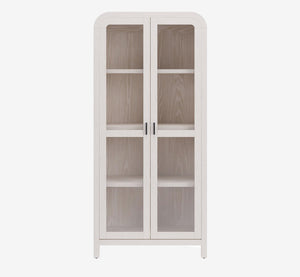Modern Arched Glass Display Cabinet in Whitewashed Oak - Large 2-Door Vitrine Bookcase