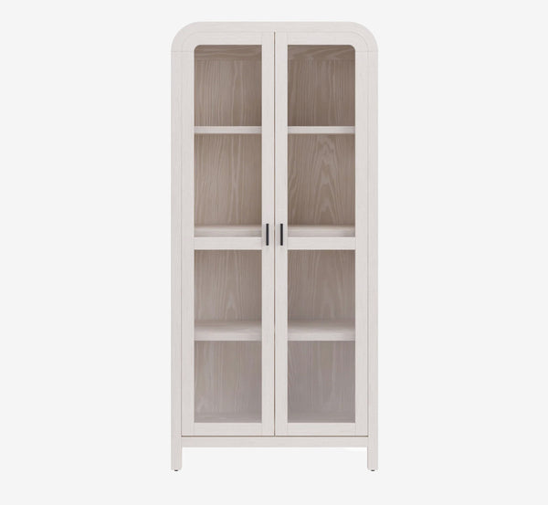 Modern Arched Glass Display Cabinet in Whitewashed Oak - Large 2-Door Vitrine Bookcase