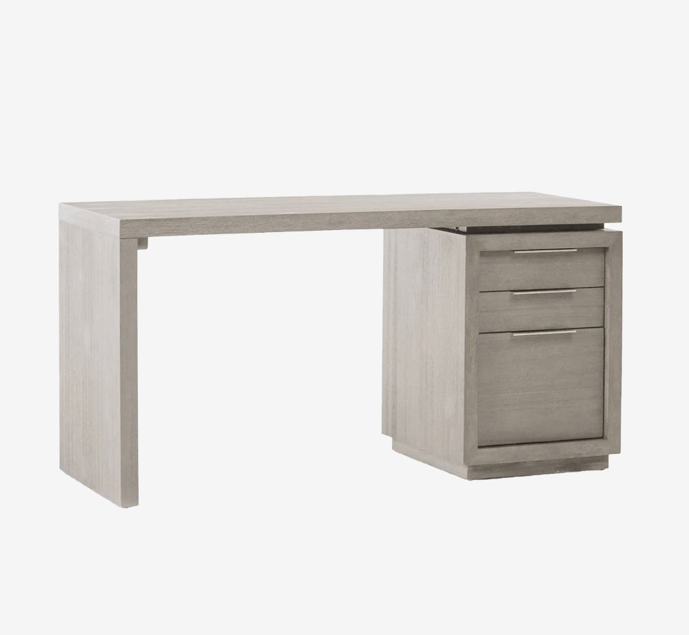 Modern Grey Oak Executive Desk with 3 Storage Drawers - Weathered Wood Home Office Desk
