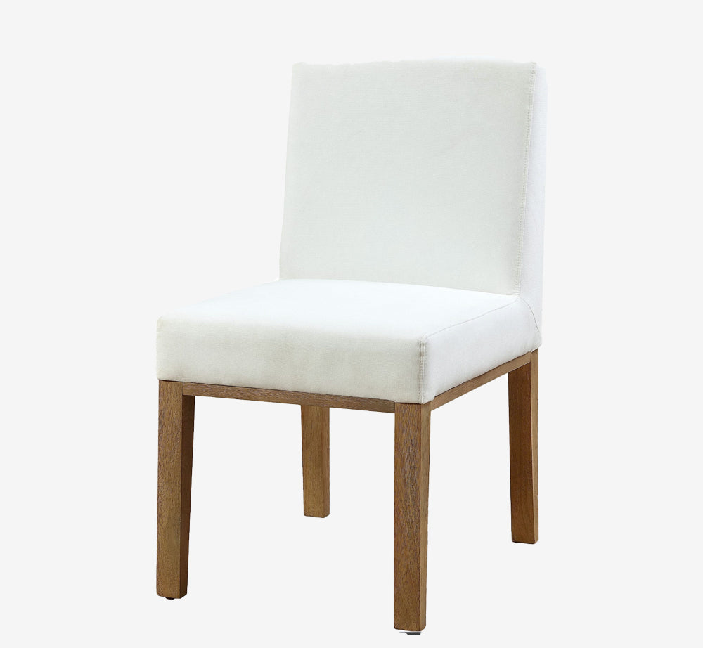 Modern Parsons Dining Chair with White Linen Upholstery and Solid Wood Legs