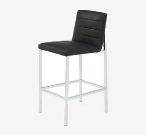 Modern Black Faux Leather Bar Stool with Chrome Frame and Channel Tufted Back