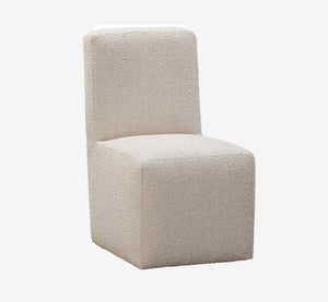 Modern Cream White Boucle Dining Chair, Armless Fully Upholstered Accent Chair with Block Base for Dining Room & Vanity