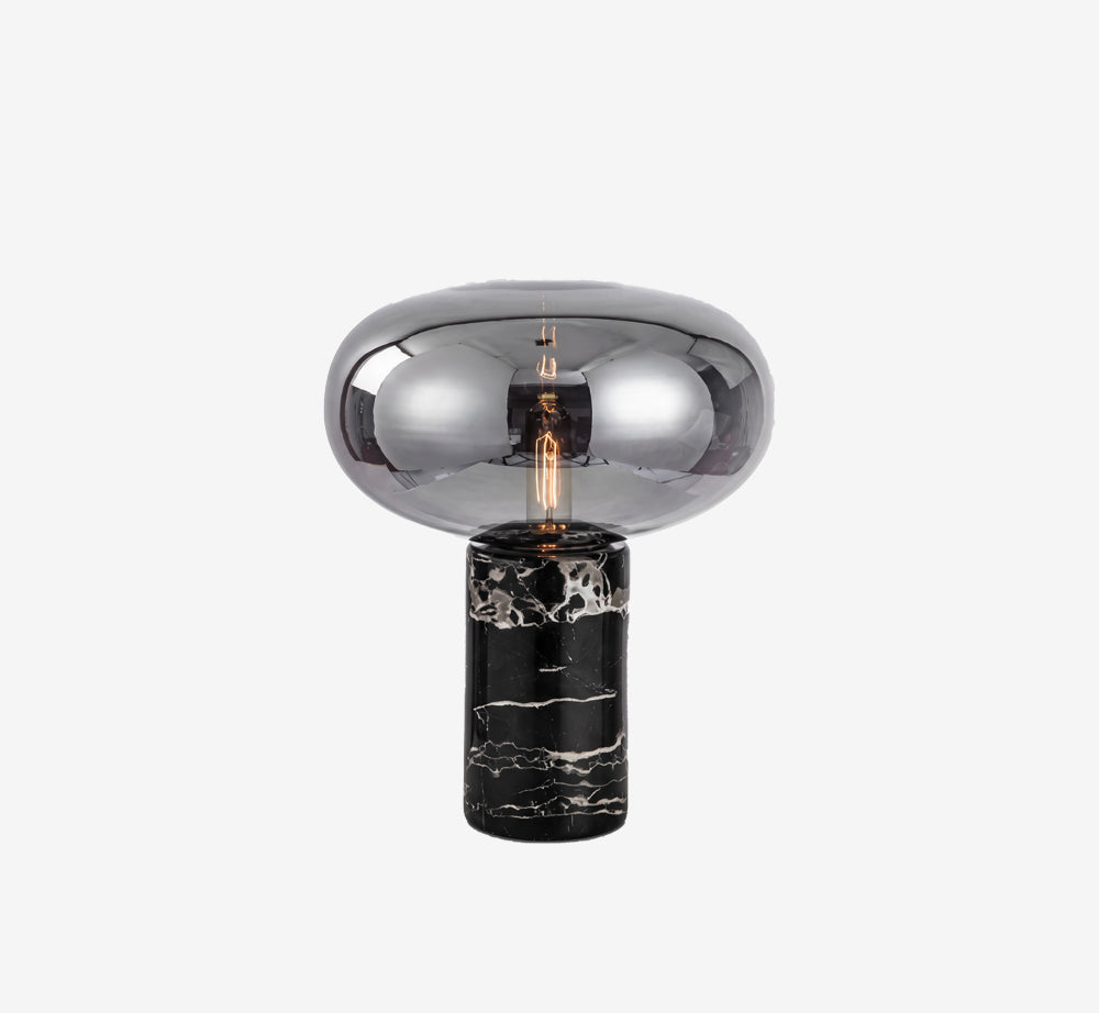 Modern Black Marble & Smoked Glass Table Lamp for Bedside