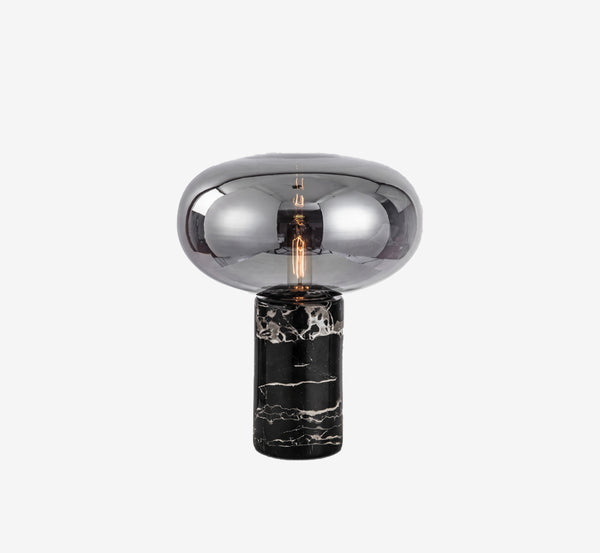 Modern Black Marble & Smoked Glass Table Lamp for Bedside