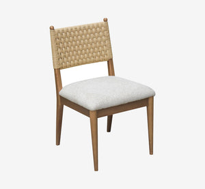 Coastal Woven Rope Back Dining Chair with Upholstered Seat and Solid Wood Frame
