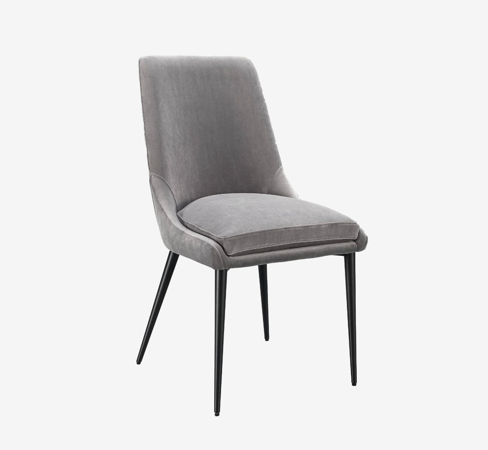 Modern Grey Velvet Dining Chair with Tapered Black Metal Legs