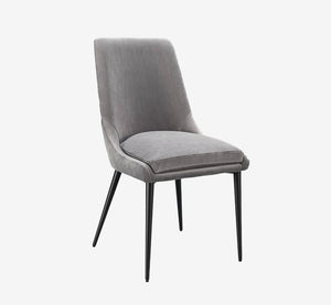 Modern Grey Velvet Dining Chair with Tapered Black Metal Legs