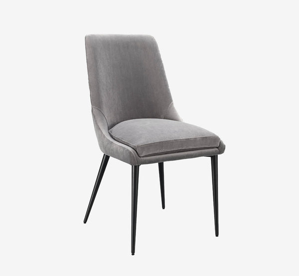 Modern Grey Velvet Dining Chair with Tapered Black Metal Legs