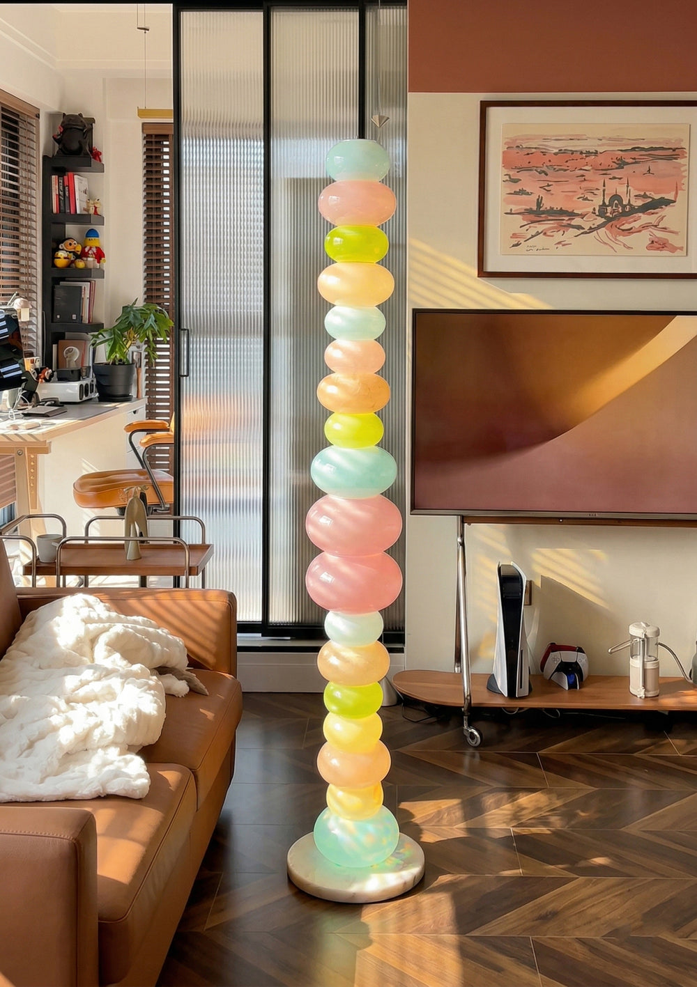 Dopamine Decor Colorful Glass Bubble Floor Lamp - Modern Rainbow Totem Standing Light with Marble Base