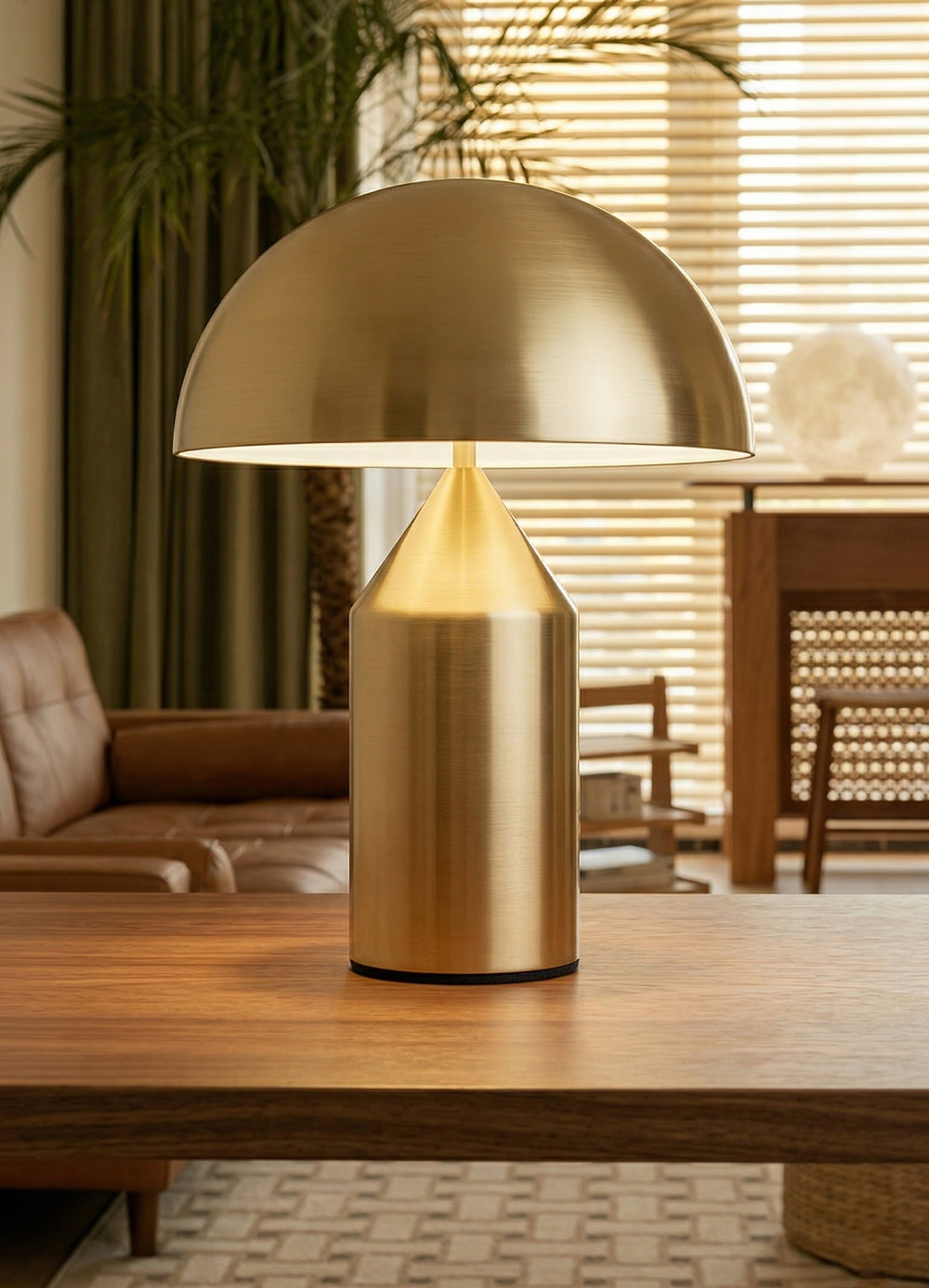 Modern Gold Mushroom Table Lamp - Minimalist Brushed Brass Dome Desk Lamp for Bedroom & Living Room