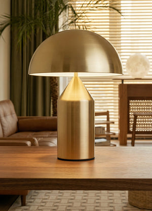 Modern Gold Mushroom Table Lamp - Minimalist Brushed Brass Dome Desk Lamp for Bedroom & Living Room