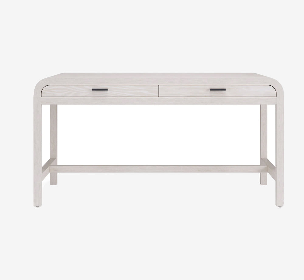 Modern Whitewashed Oak Writing Desk with Rounded Edges and 2 Drawers
