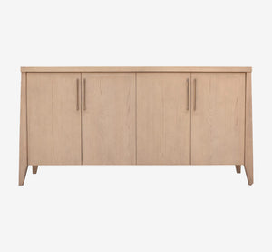 Modern Natural Oak 4-Door Sideboard with Tapered Legs and Brass Handles
