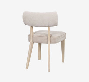 Modern Oatmeal Upholstered Dining Chair with Curved Backrest | Scandi Wood Leg Side Chair
