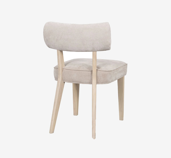 Modern Oatmeal Upholstered Dining Chair with Curved Backrest | Scandi Wood Leg Side Chair