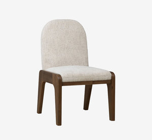 Modern Arched Back Dining Chair with Walnut Wood Frame | Cream Fabric Upholstered Side Chair