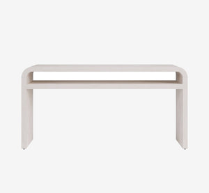 Modern White Oak Console Table with Waterfall Edge | 2-Tier Minimalist Entryway Table
