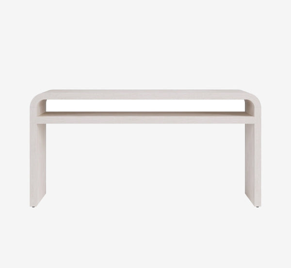 Modern White Oak Console Table with Waterfall Edge | 2-Tier Minimalist Entryway Table