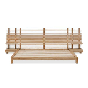 Modern Scandinavian Solid Wood Bed Frame | Slat Wall Bed with Floating Bedside Tables