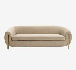 Modern 93" Curved 3-Seater Sofa with Exposed Gold Accent Legs
