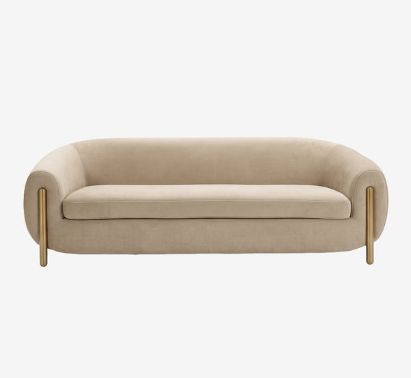 Modern 93" Curved 3-Seater Sofa with Exposed Gold Accent Legs