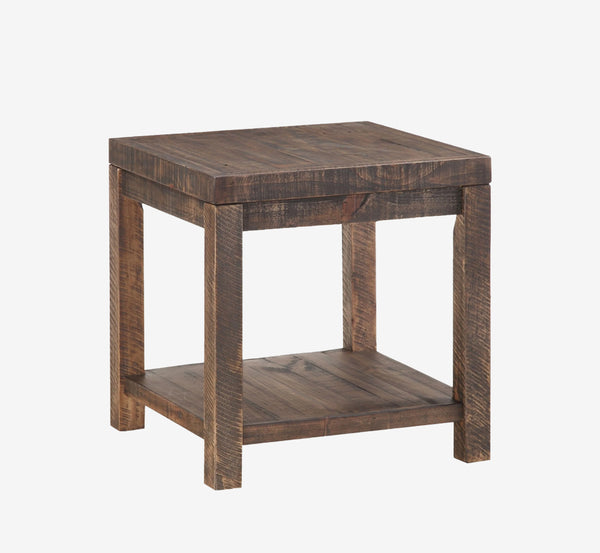 Craster Rustic Reclaimed Wood Square End Table with Shelf | Solid Pine Farmhouse Side Table