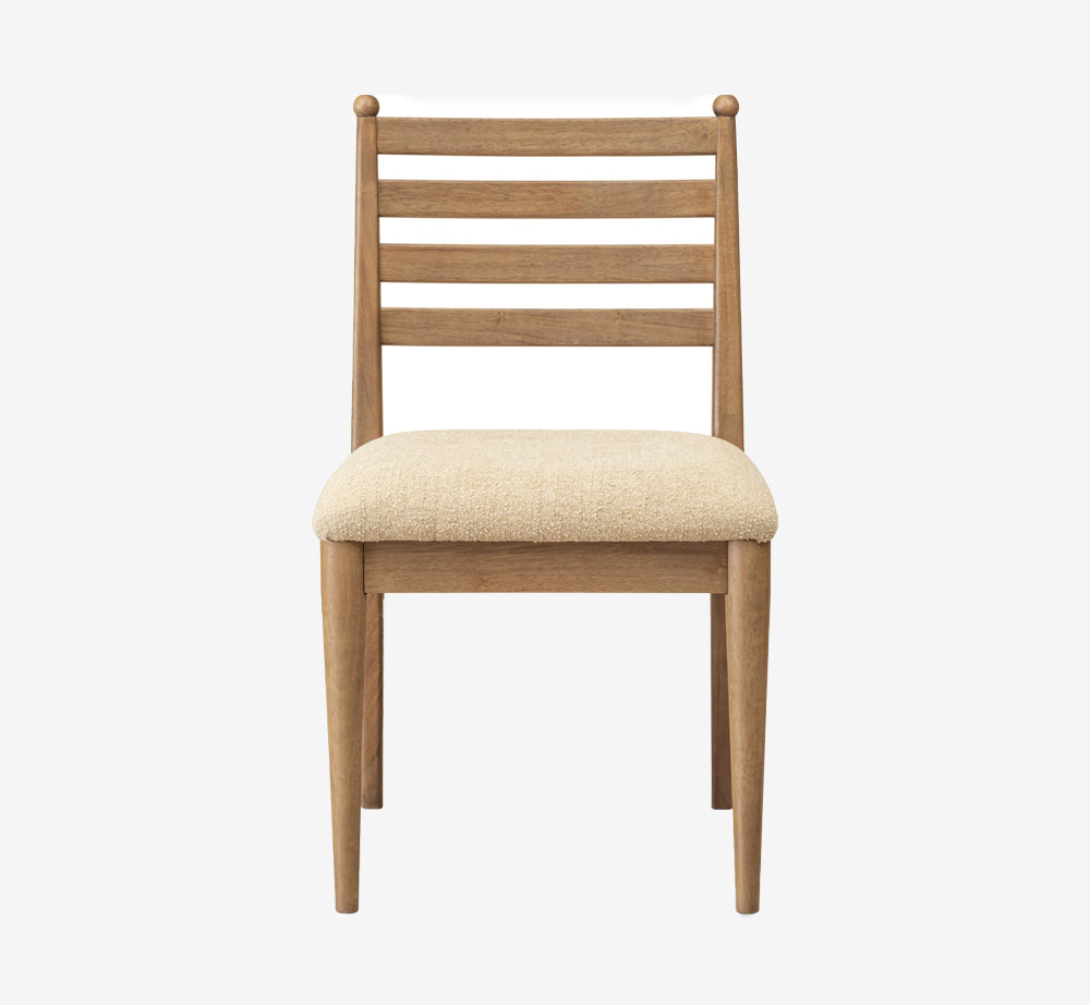 Mid-Century Modern Slatted Back Dining Chair with Cream Bouclé Upholstered Seat