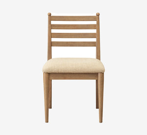 Mid-Century Modern Slatted Back Dining Chair with Cream Bouclé Upholstered Seat