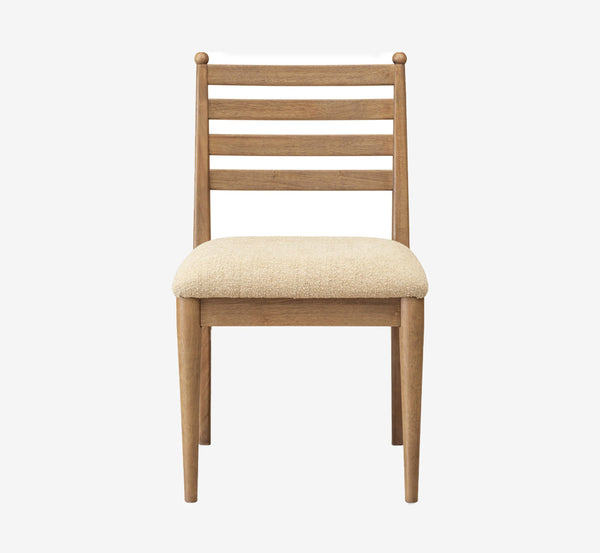 Mid-Century Modern Slatted Back Dining Chair with Cream Bouclé Upholstered Seat