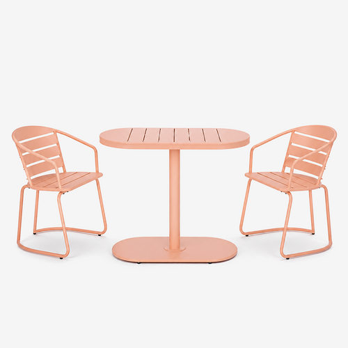 Modern Metal Outdoor Bistro Set – 3-Piece Patio Dining Set with Oval Table & Chairs