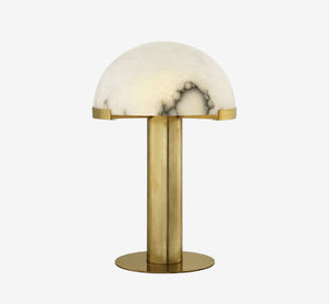 Luxury Alabaster Mushroom Table Lamp – Natural Veined Marble Dome Light with Brushed Brass Pedestal