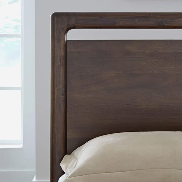 Modern Walnut Platform Bed Frame with Rounded Cut-out Headboard | Solid Wood Style Bed