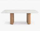Modern Marble Dining Table with Fluted Oak Pedestal Base – Contemporary Rectangular Dining Table