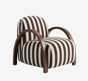 Art Deco Striped Accent Chair with Sculptural Curved Wood Arms