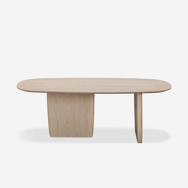 Organic Modern Pill-Shaped Dining Table - Light Ash Finish Wooden Pedestal Table - Contemporary Scandi Statement Piece
