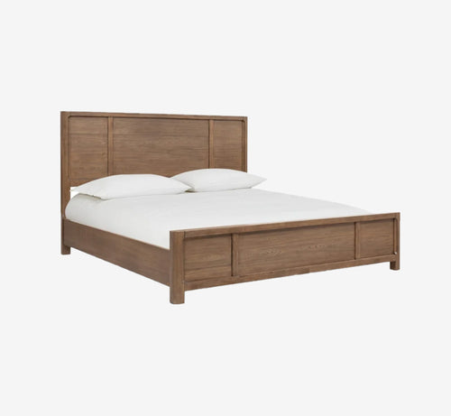 Modern Rustic Panel Bed in Warm Claystone | Premium Solid Wood Bedroom Furniture