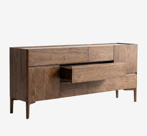 Mid-Century Modern Walnut Multi-Drawer Dresser with Cabinets for Dining or Living Room