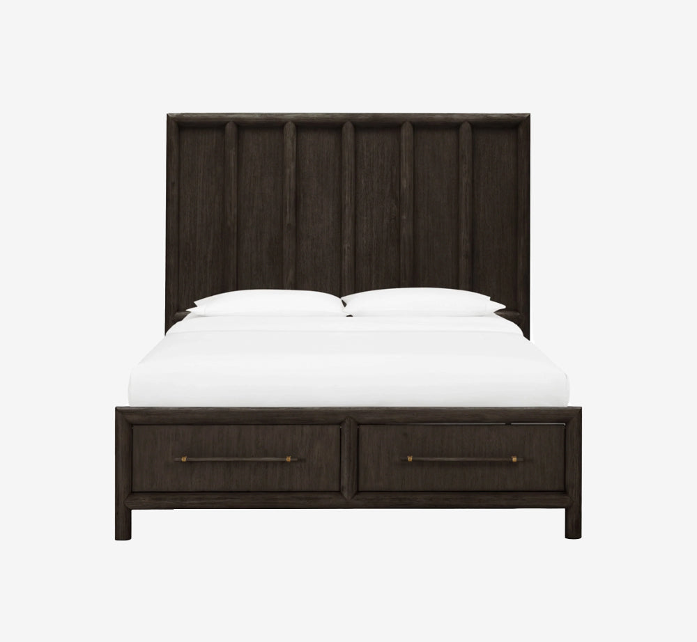 Modern Solid Acacia Wood Platform Bed with 2 Storage Drawers